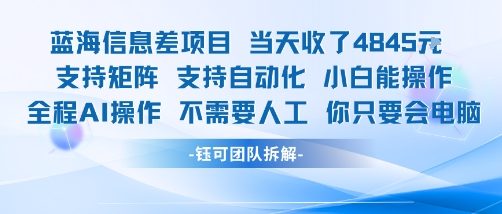 蓝海信息差项目当天收米1k+ 支持矩阵支持自动化小白能操作全程AI操作不需要人工你只要会电脑-A资源网